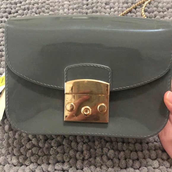 SMALL SHINY GRAY HANDBAG ONE SLOT AND CLOSING CLIP - Picture 2 of 11